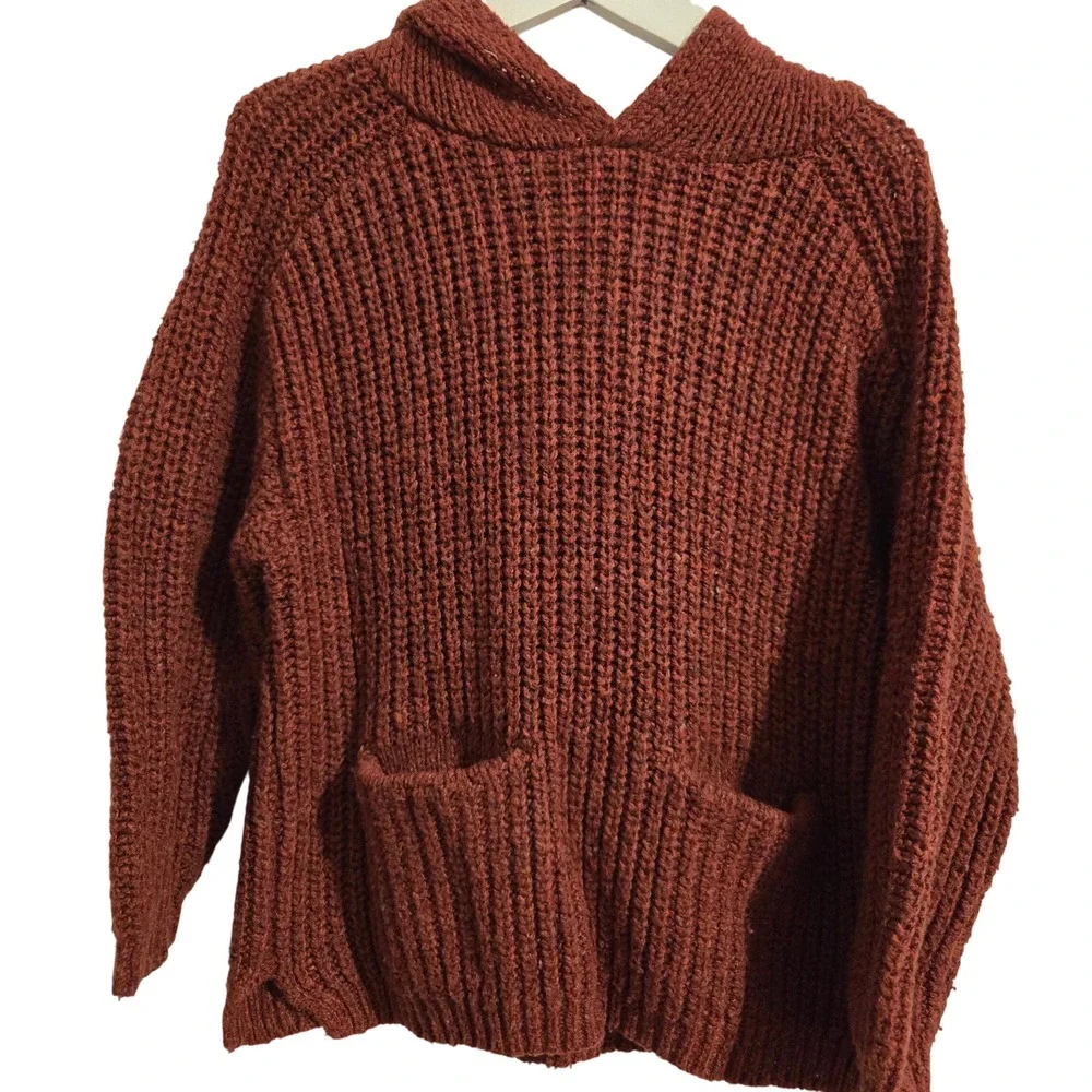 Zara Kids Rust Knitted Hoodie Sweater Pockets Long Sleeve 3-4 Years‎